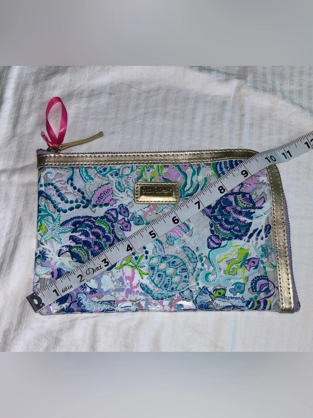LILLY PULITZER Clear Zippered Storage Pouch Purple, Teal Sea Turtles O/S